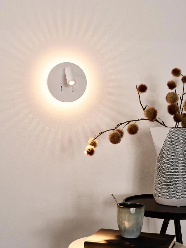 Lucide BENTJER - Bedside lamp / Wall light - Ø 14 cm - LED - 3000K - White - atmosphere 1